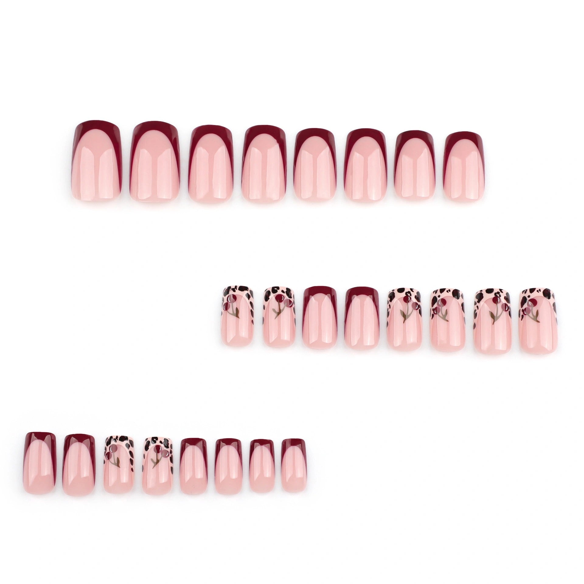 Burgundy Bloom French Square Press On Nails 24PCS