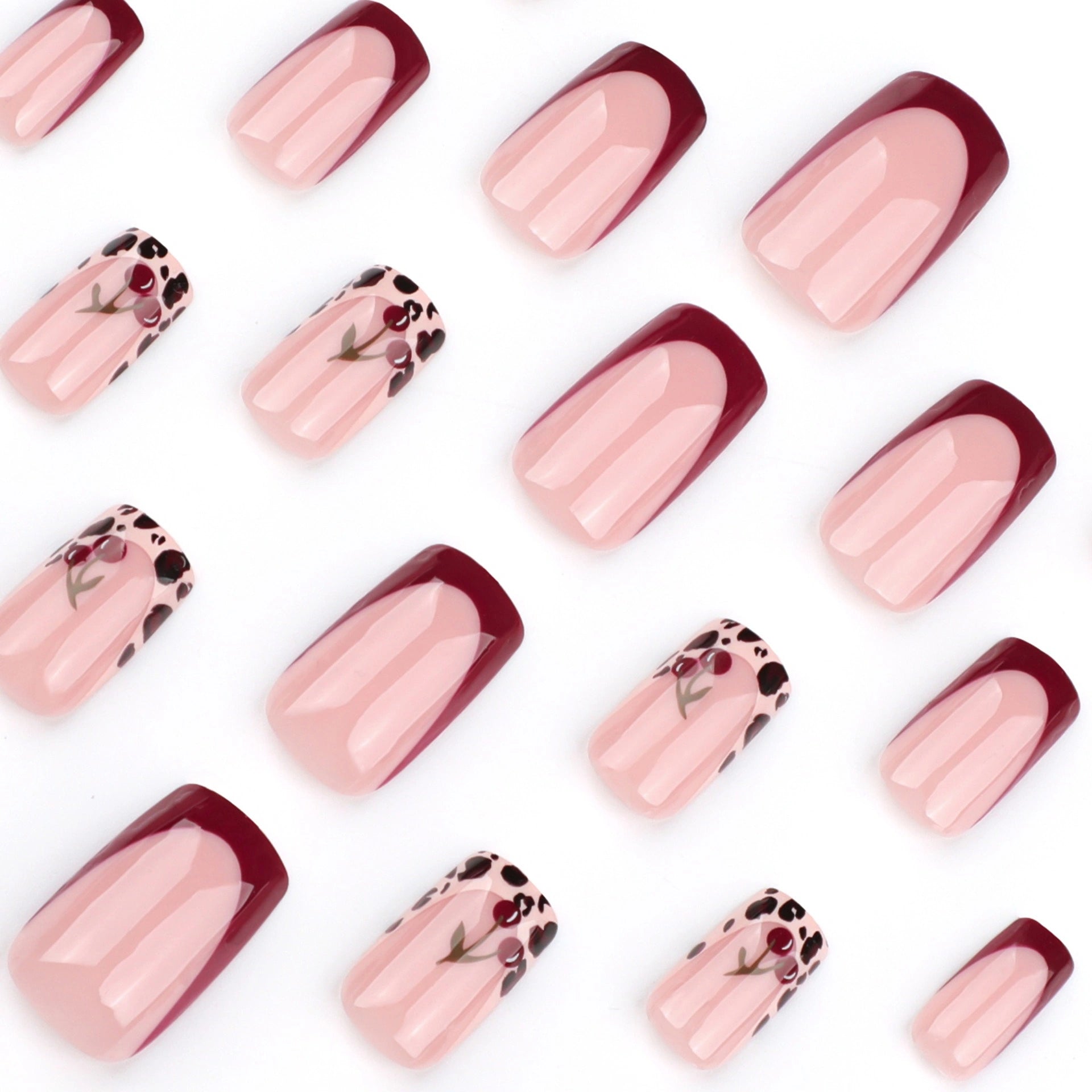 Burgundy Bloom French Square Press On Nails 24PCS