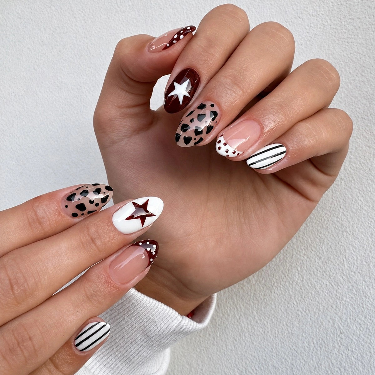 Burgundy Western Mix Almond Press On Nails 24PCS