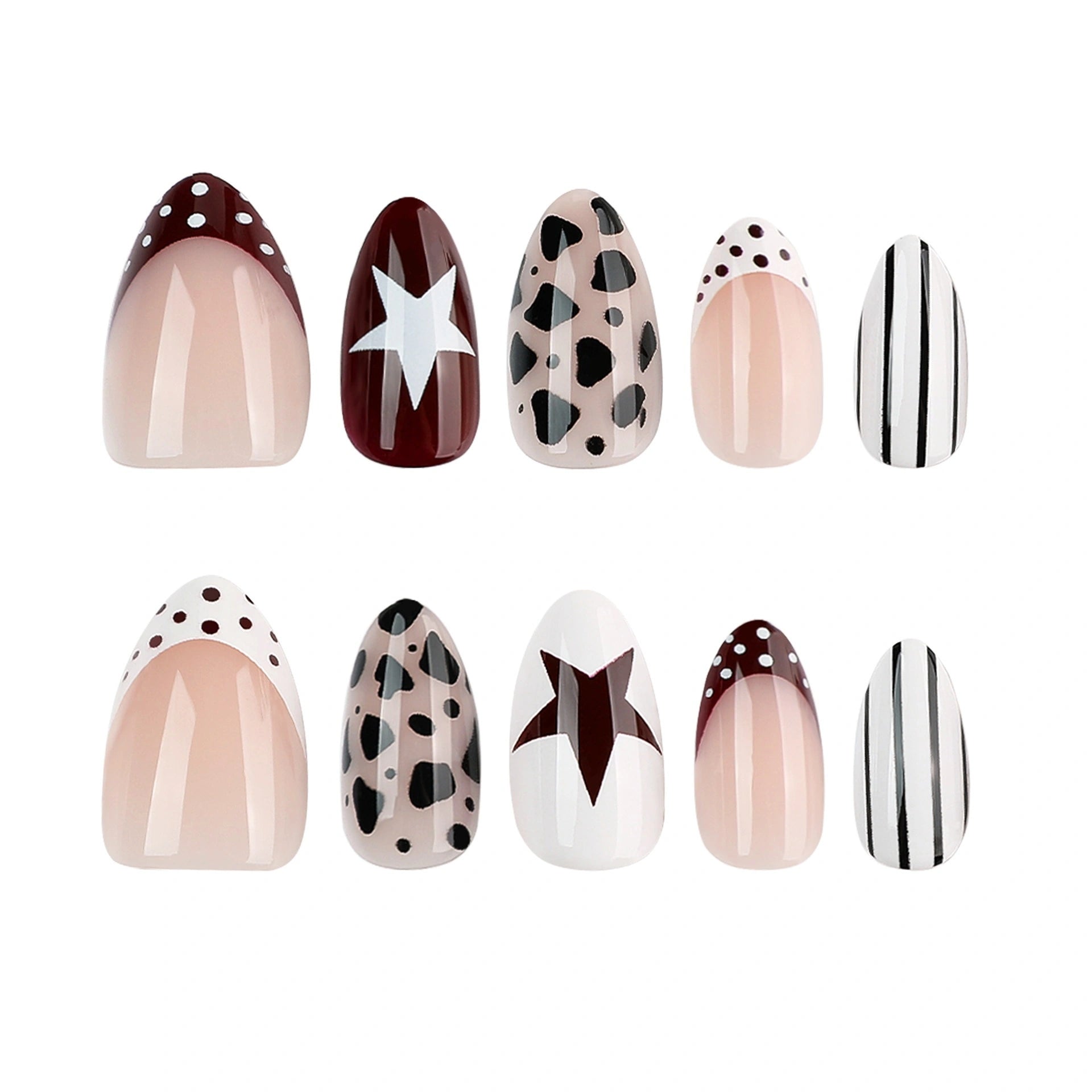 Burgundy Western Mix Almond Press On Nails 24PCS