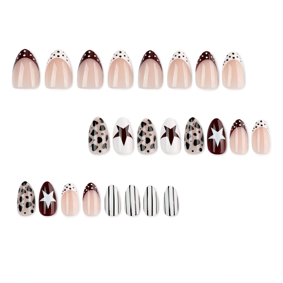 Burgundy Western Mix Almond Press On Nails 24PCS