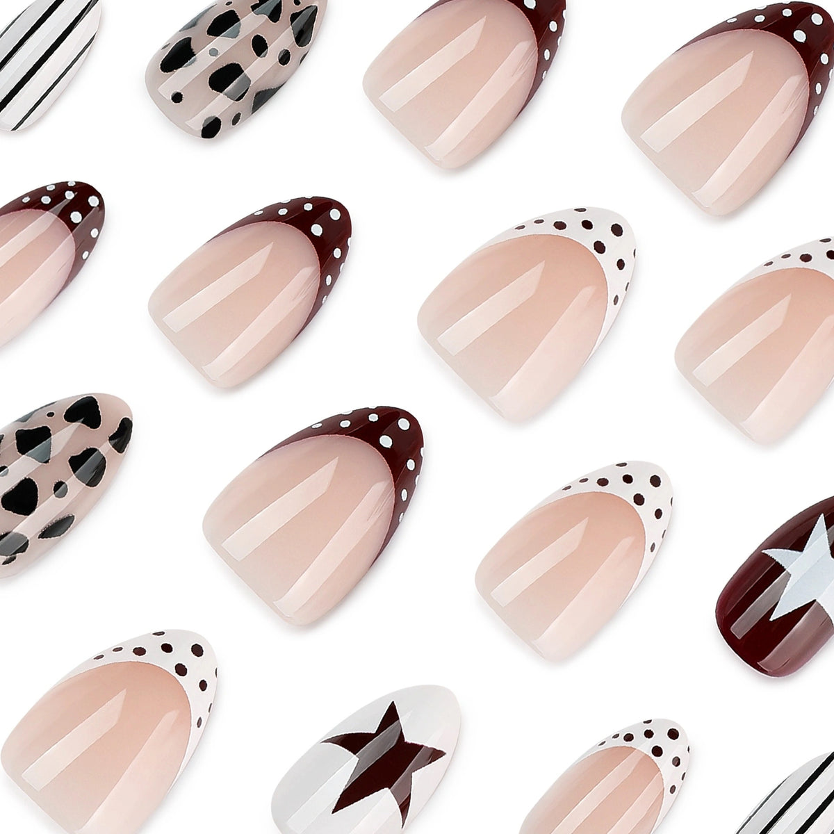Burgundy Western Mix Almond Press On Nails 24PCS