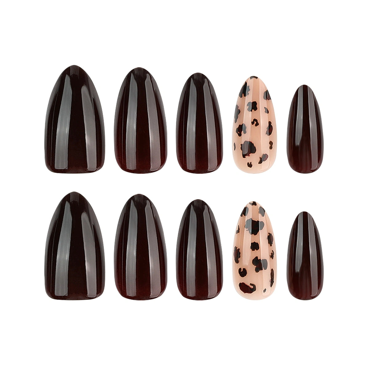 Espresso Leopard Gloss Almond Press On Nails 24PCS