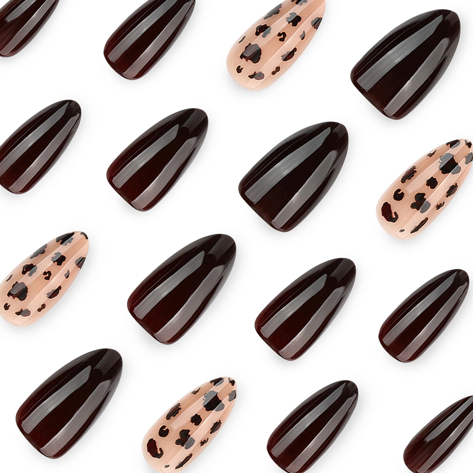 Espresso Leopard Gloss Almond Press On Nails 24PCS