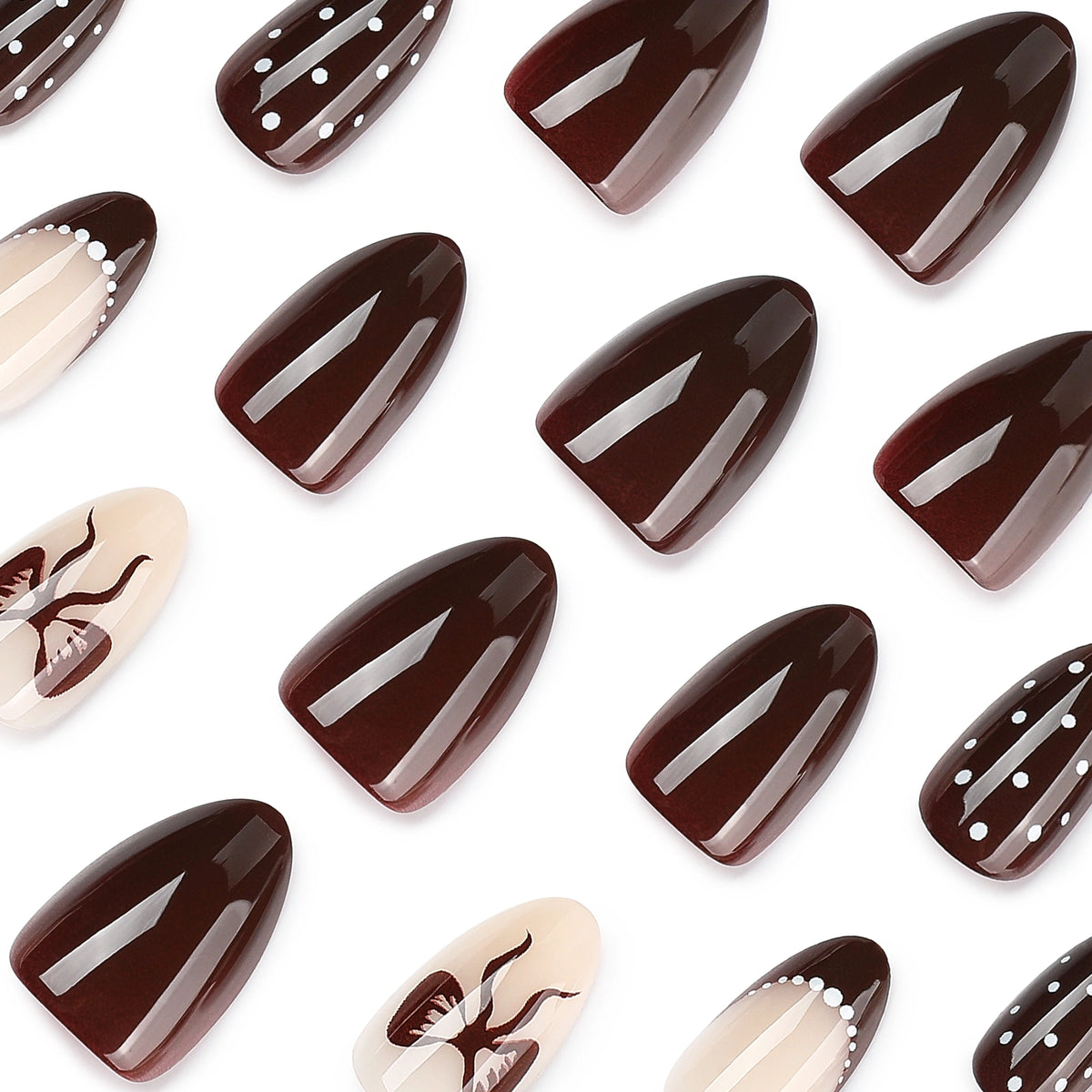 Espresso Polka Bow Almond Press On Nails 24PCS