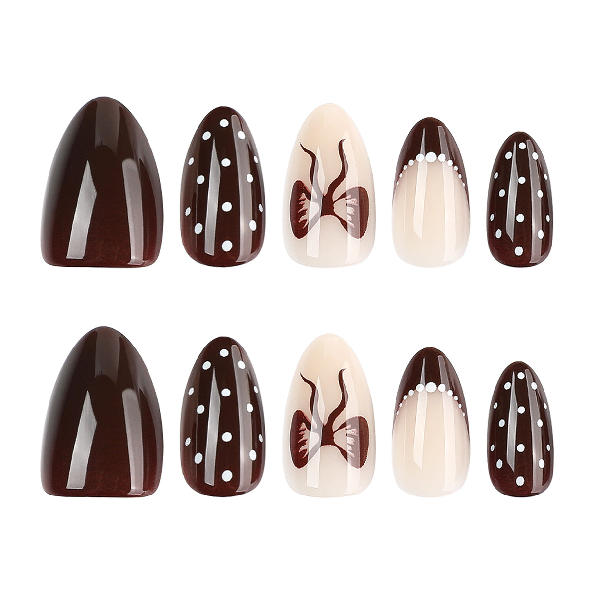 Espresso Polka Bow Almond Press On Nails 24PCS