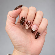 Espresso Polka Bow Almond Press On Nails 24PCS