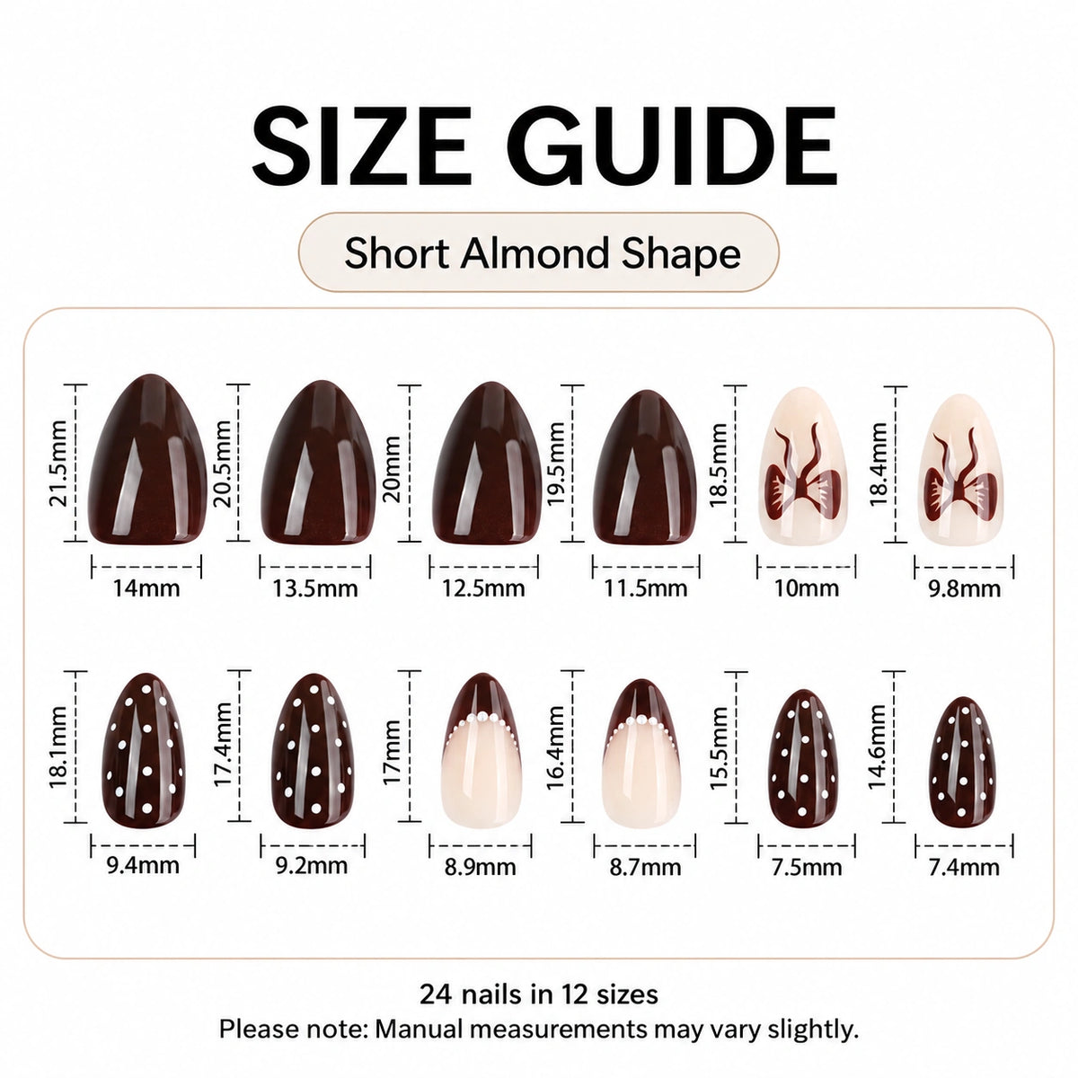 Espresso Polka Bow Almond Press On Nails 24PCS