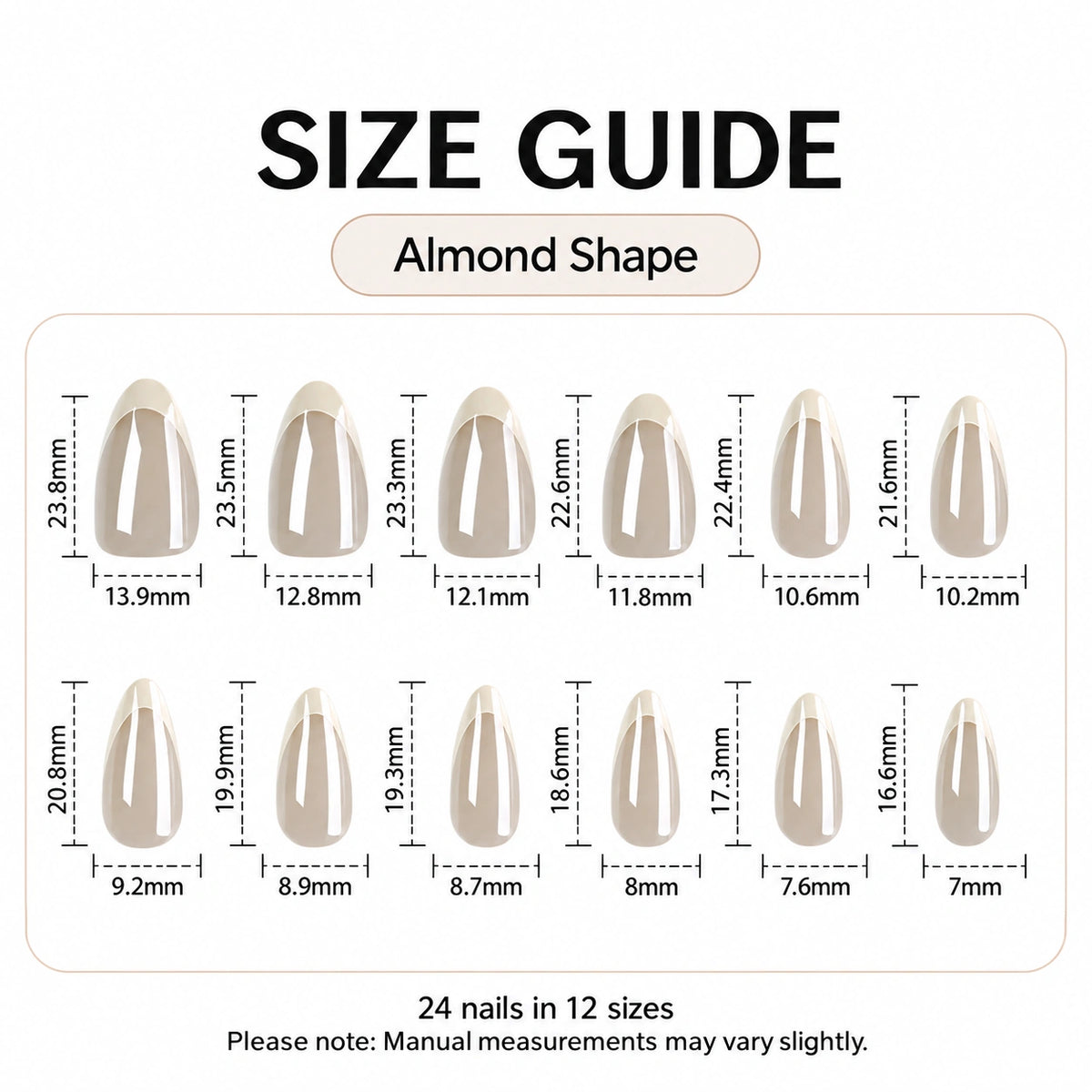 Ivory Glaze French Almond Press On Nails 24PCS