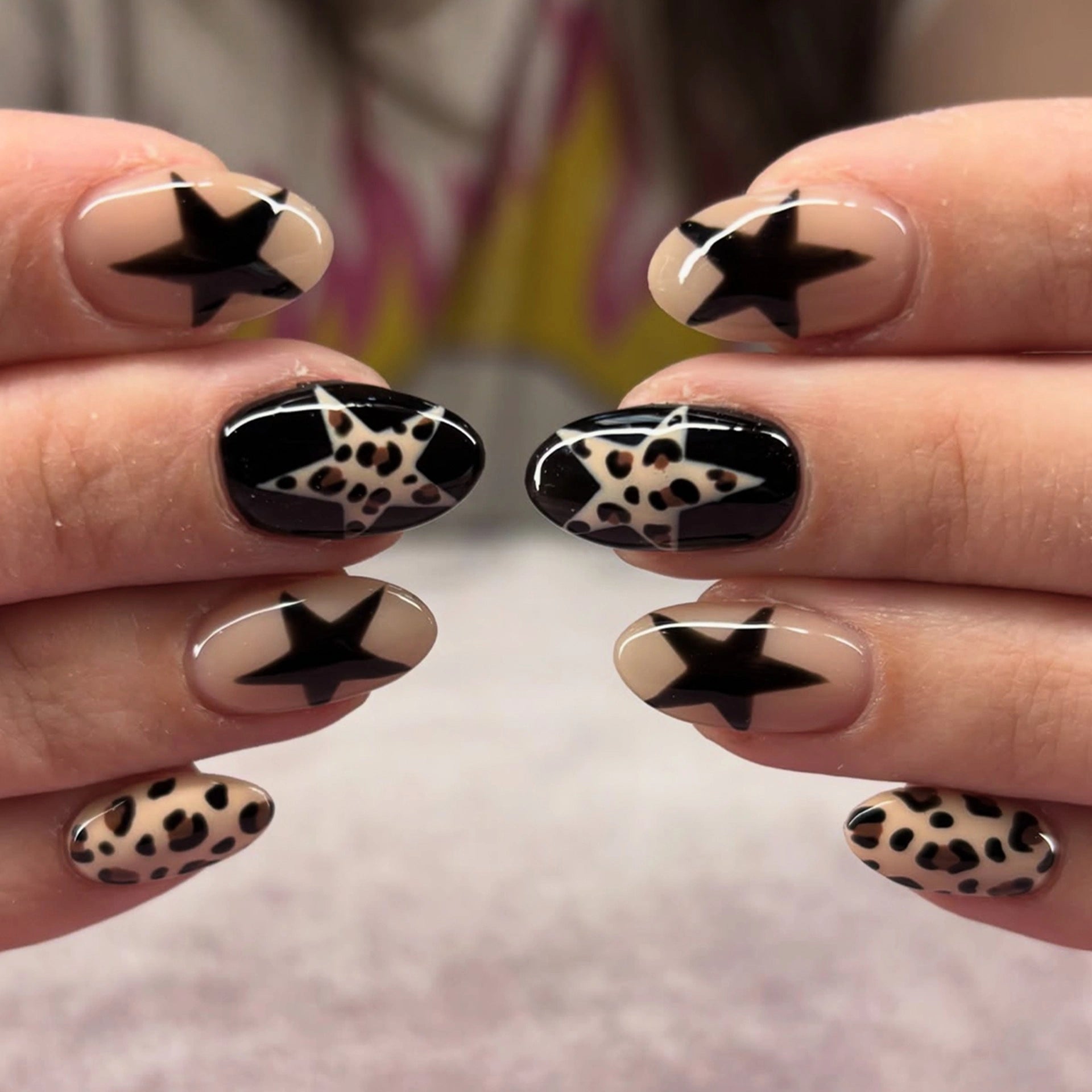 Leopard Onyx Star Almond Press On Nails 24PCS