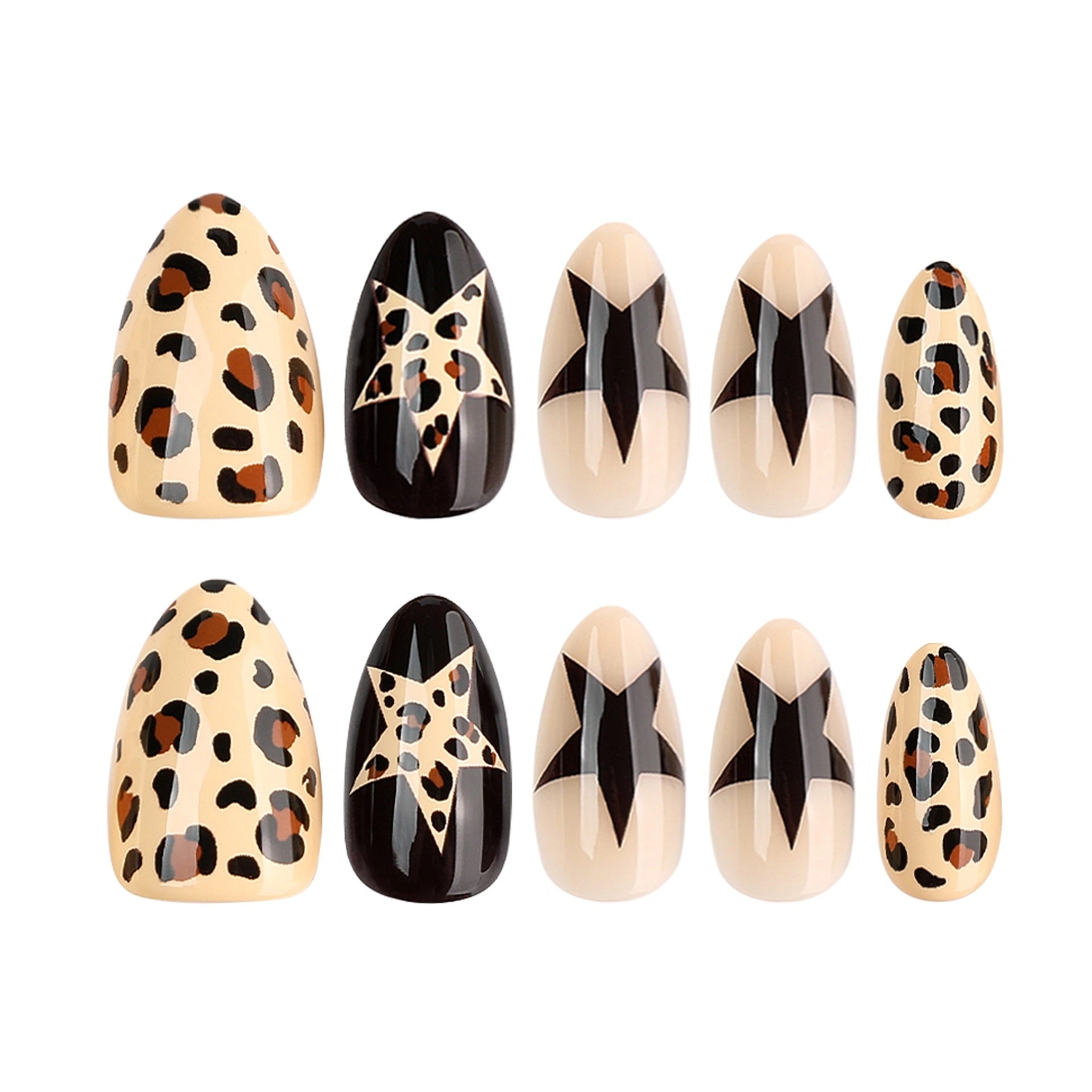 Leopard Onyx Star Almond Press On Nails 24PCS
