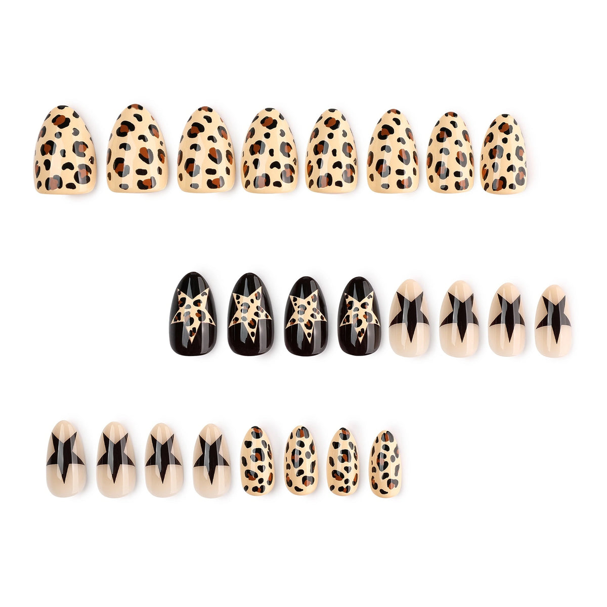 Leopard Onyx Star Almond Press On Nails 24PCS