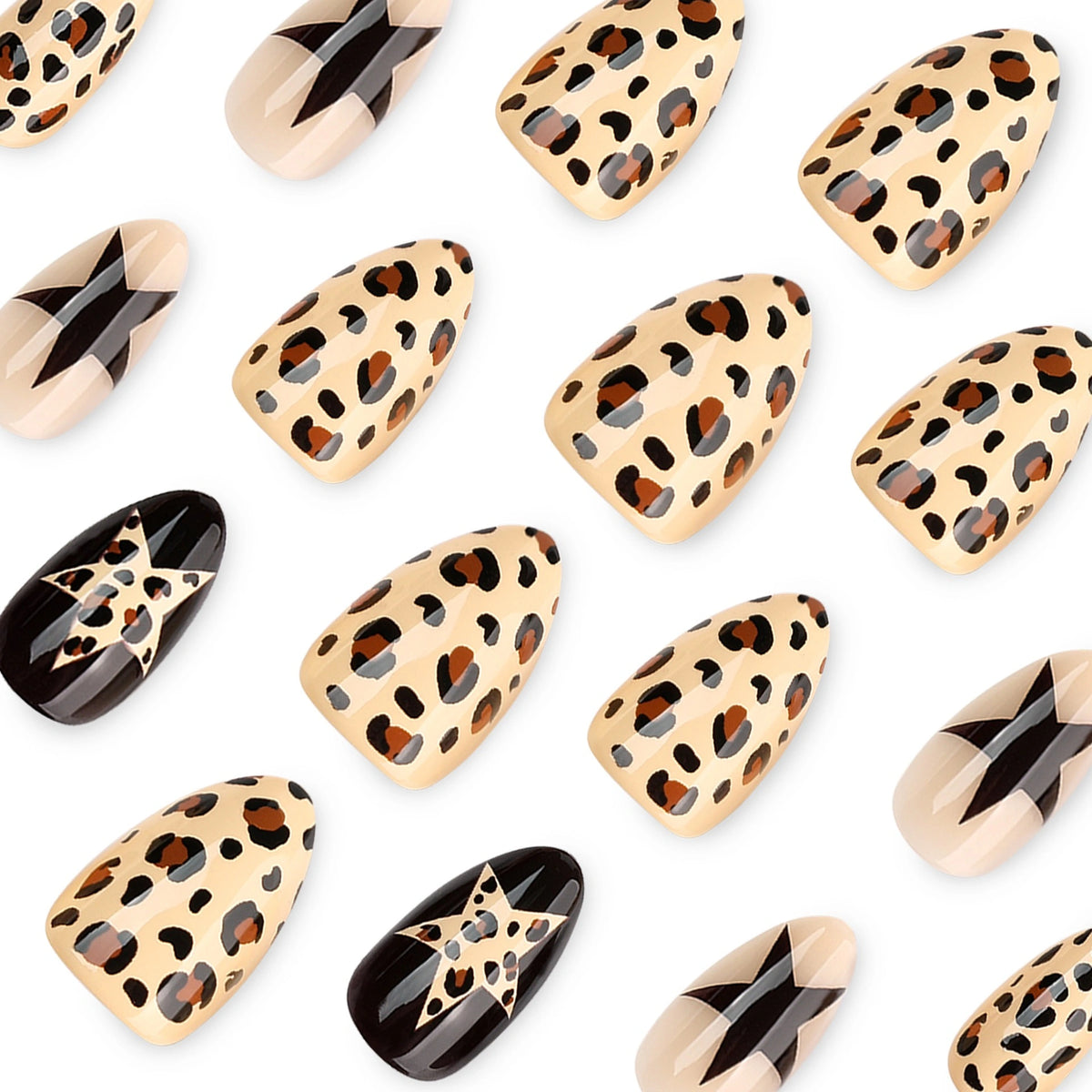 Leopard Onyx Star Almond Press On Nails 24PCS