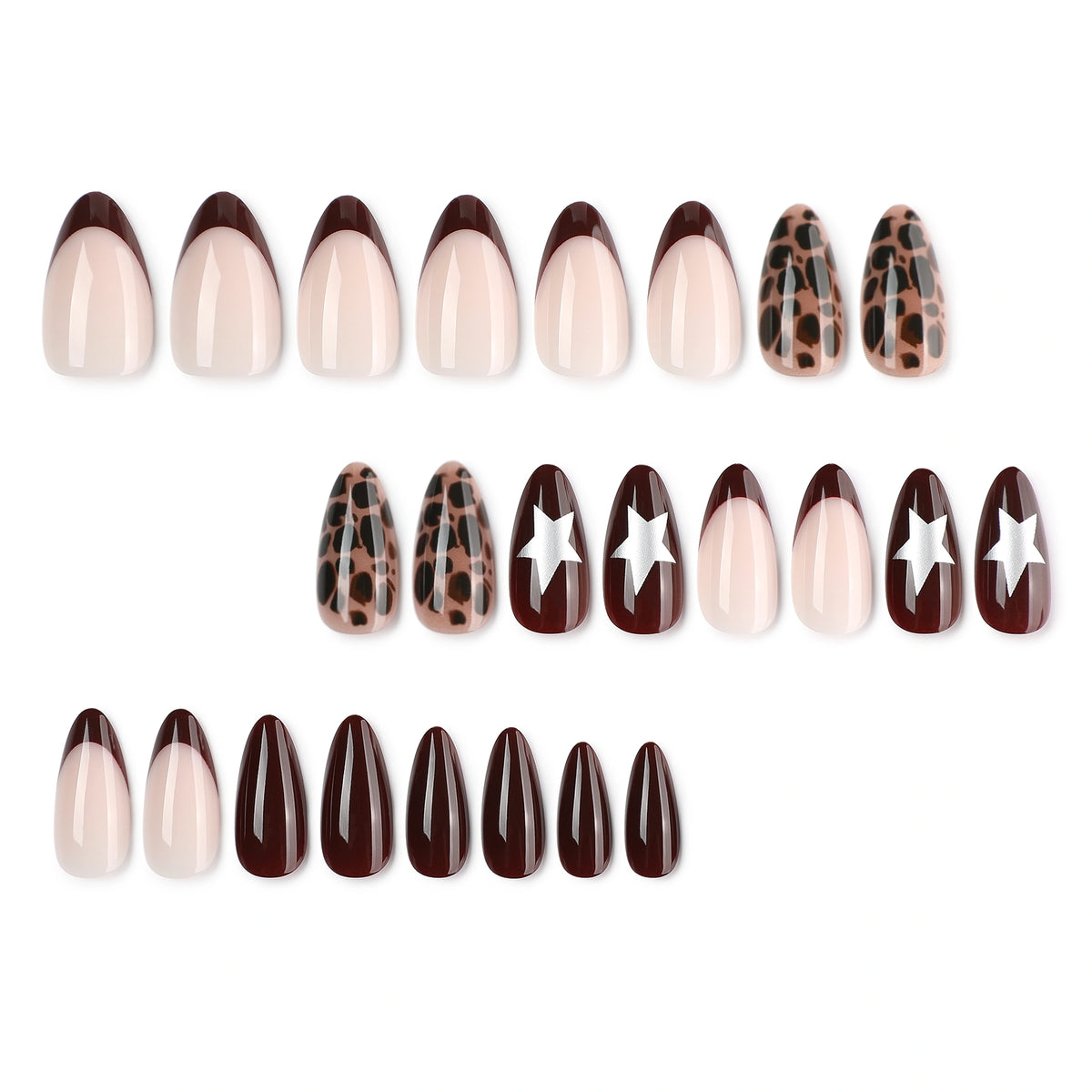 Merlot Star Leopard Almond Press On Nails 24PCS