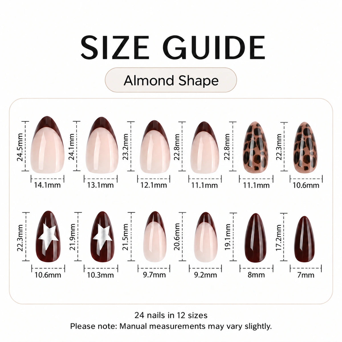Merlot Star Leopard Almond Press On Nails 24PCS