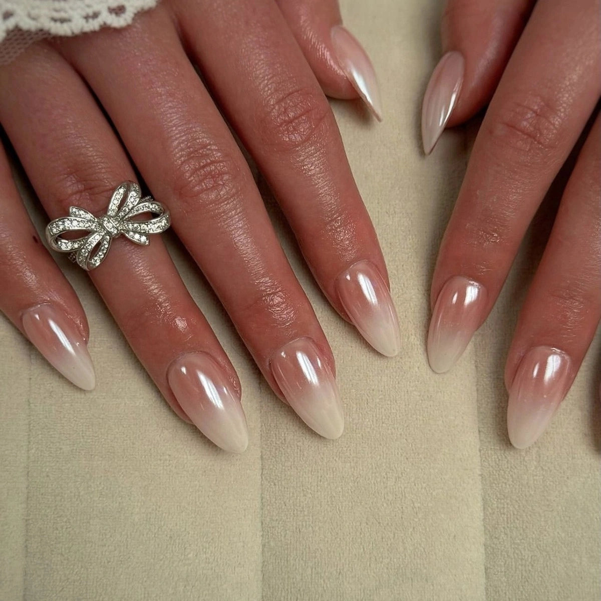 Milky Blush Ombre Almond Press On Nails 24PCS