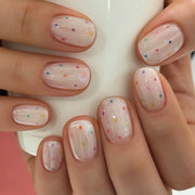 Milky Confetti Round Press On Nails 24PCS