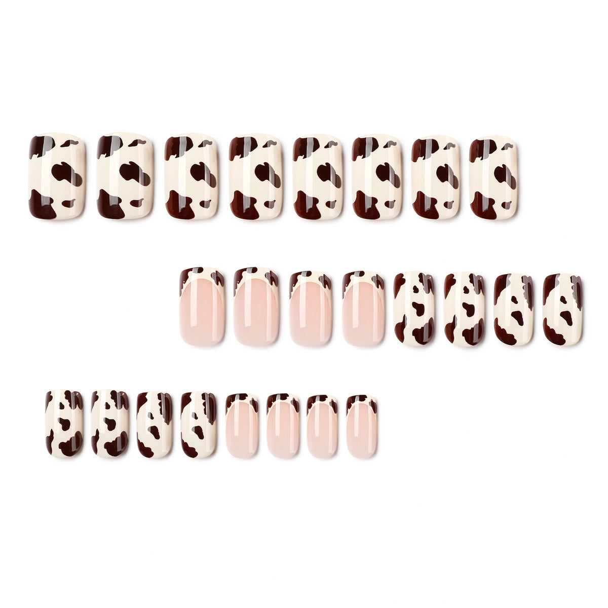 Mocha Cow Print Squoval Press On Nails 24PCS