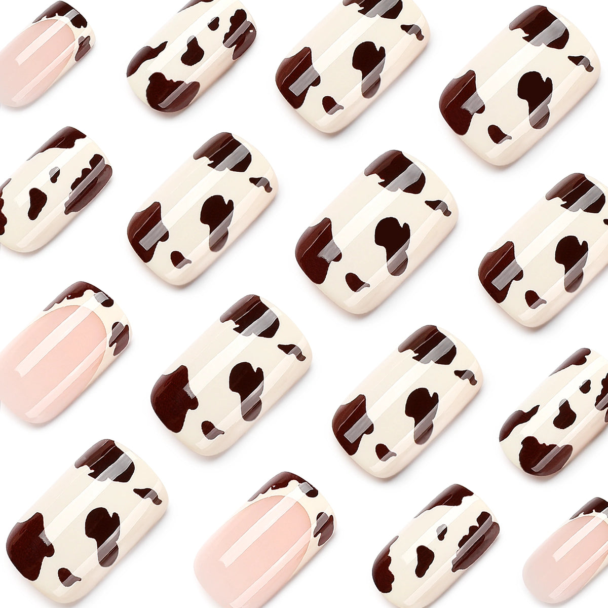 Mocha Cow Print Squoval Press On Nails 24PCS