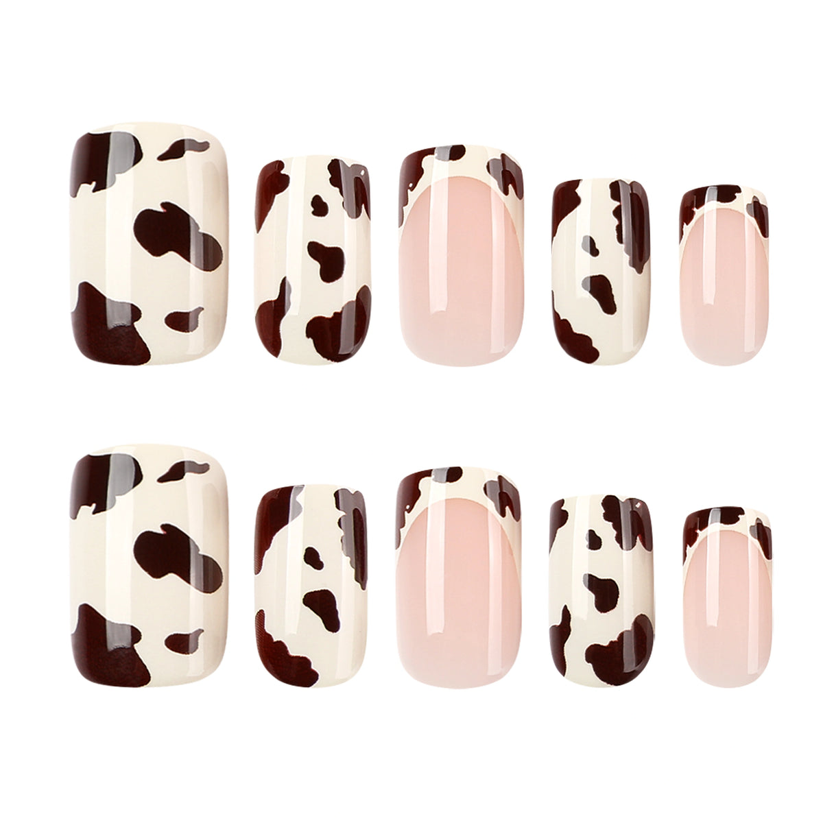 Mocha Cow Print Squoval Press On Nails 24PCS