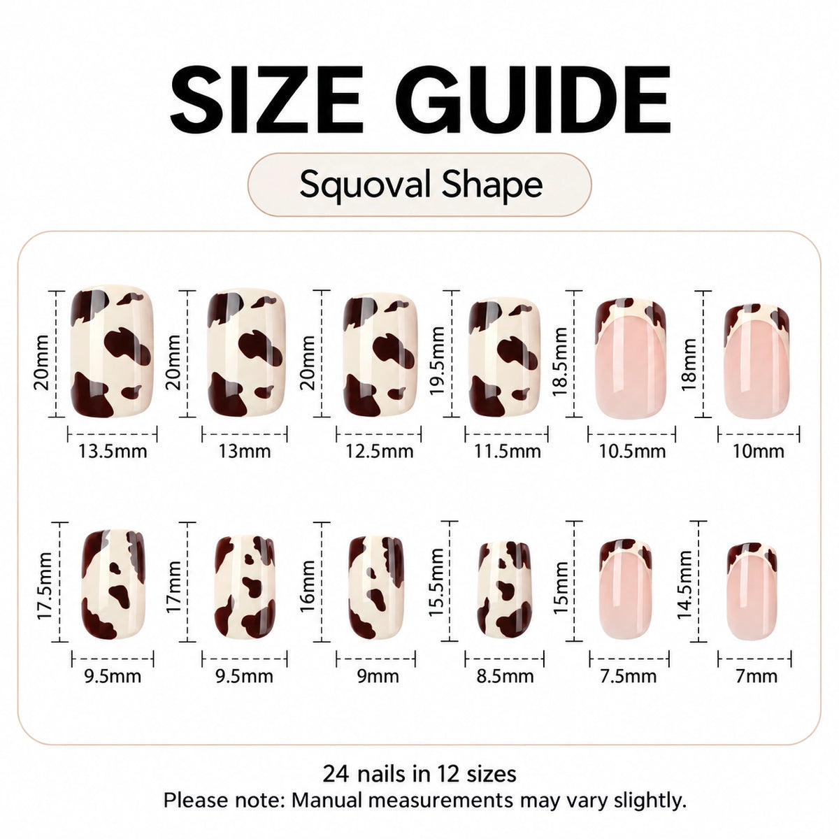 Mocha Cow Print Squoval Press On Nails 24PCS