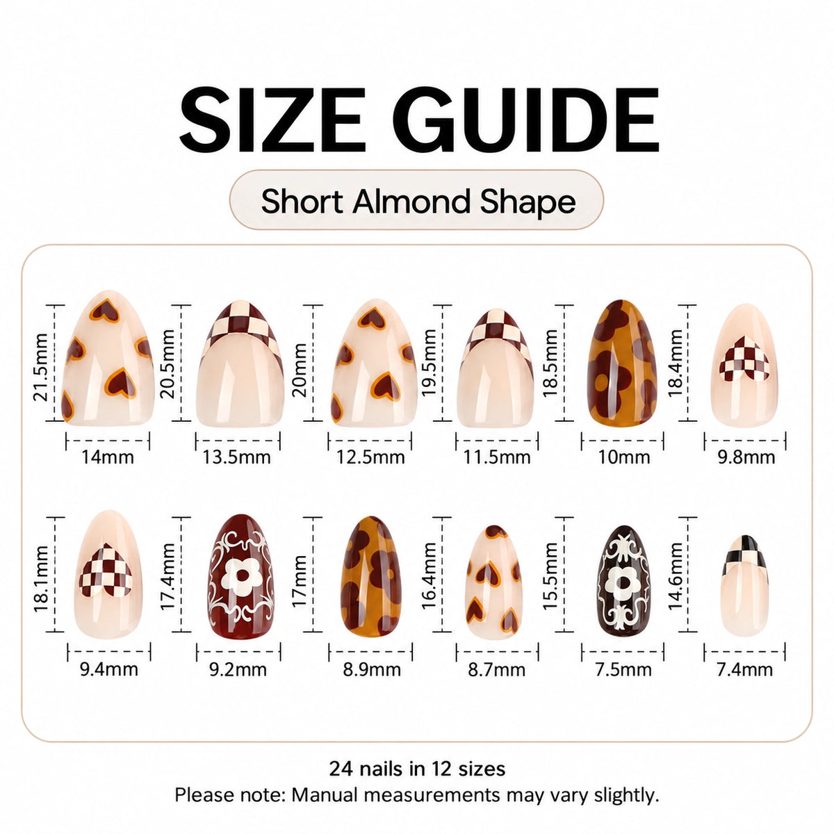 Mocha Retro Patchwork Almond Press On Nails 24PCS