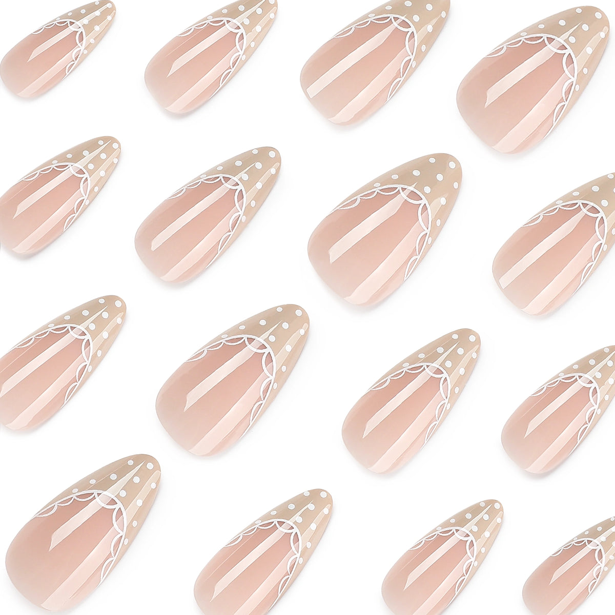 Nude Lace French Almond Press On Nails 24PCS