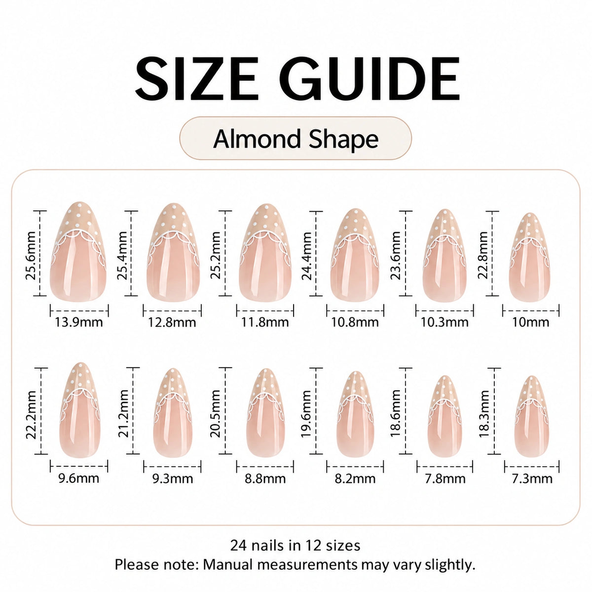 Nude Lace French Almond Press On Nails 24PCS
