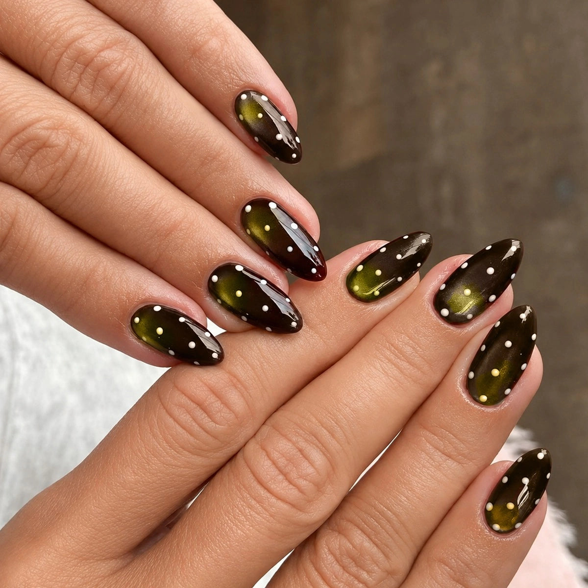 Olive Galaxy Dot Almond Press On Nails 24PCS
