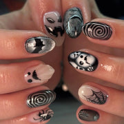 Onyx Ghost Swirl Almond Press On Nails 24PCS
