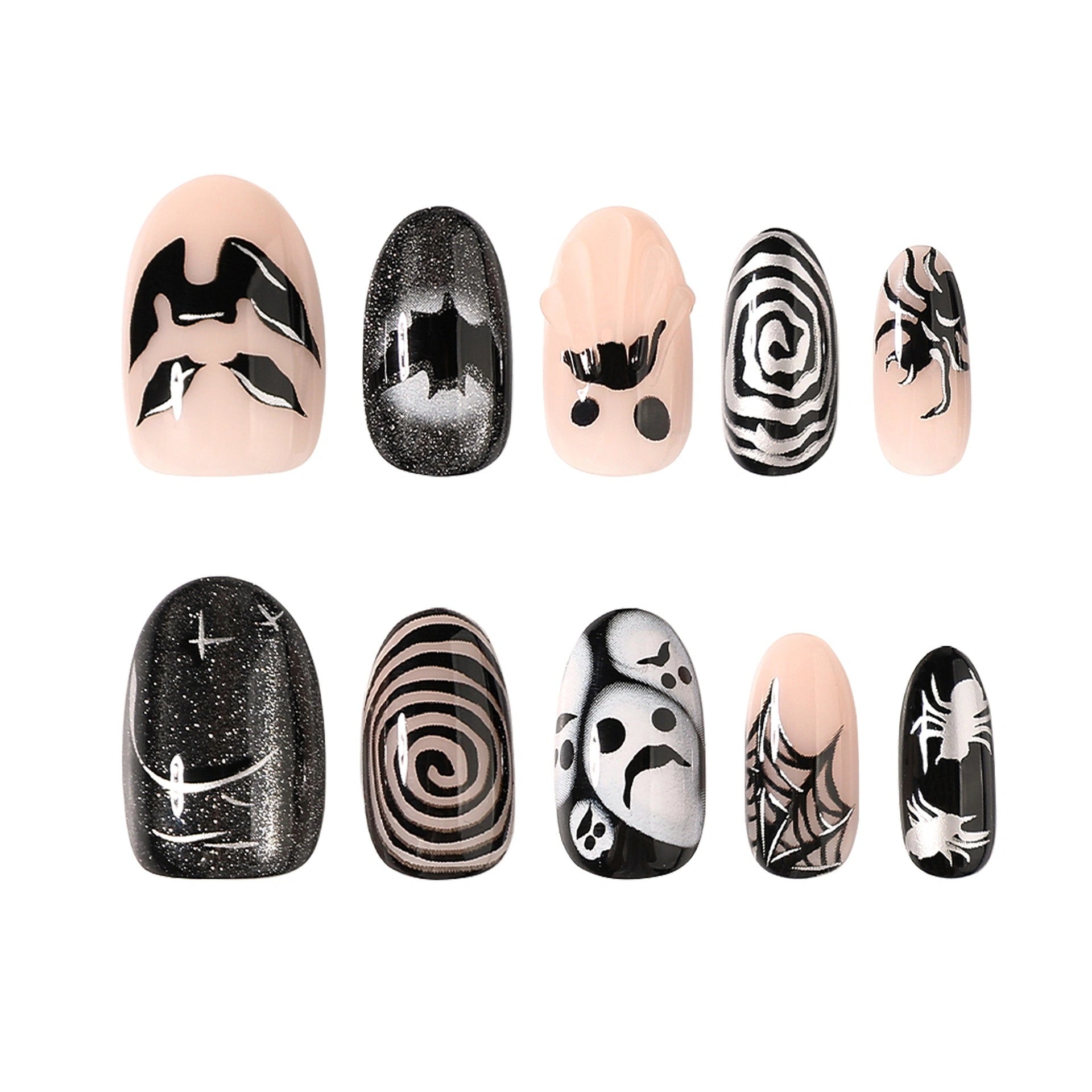 Onyx Ghost Swirl Almond Press On Nails 24PCS