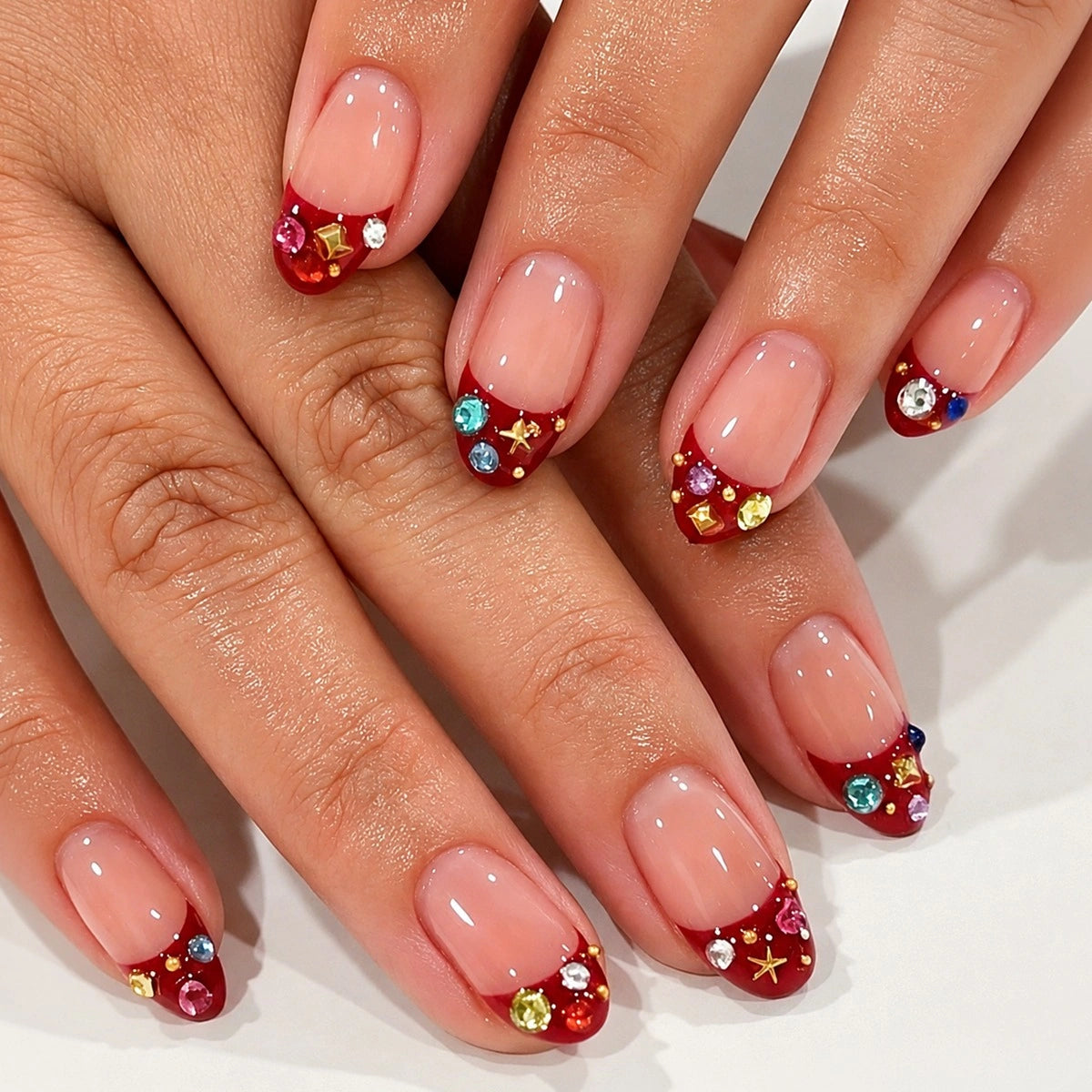 Ruby Jewel French Almond Press On Nails 24PCS
