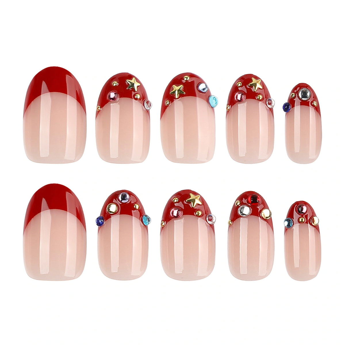Ruby Jewel French Almond Press On Nails 24PCS