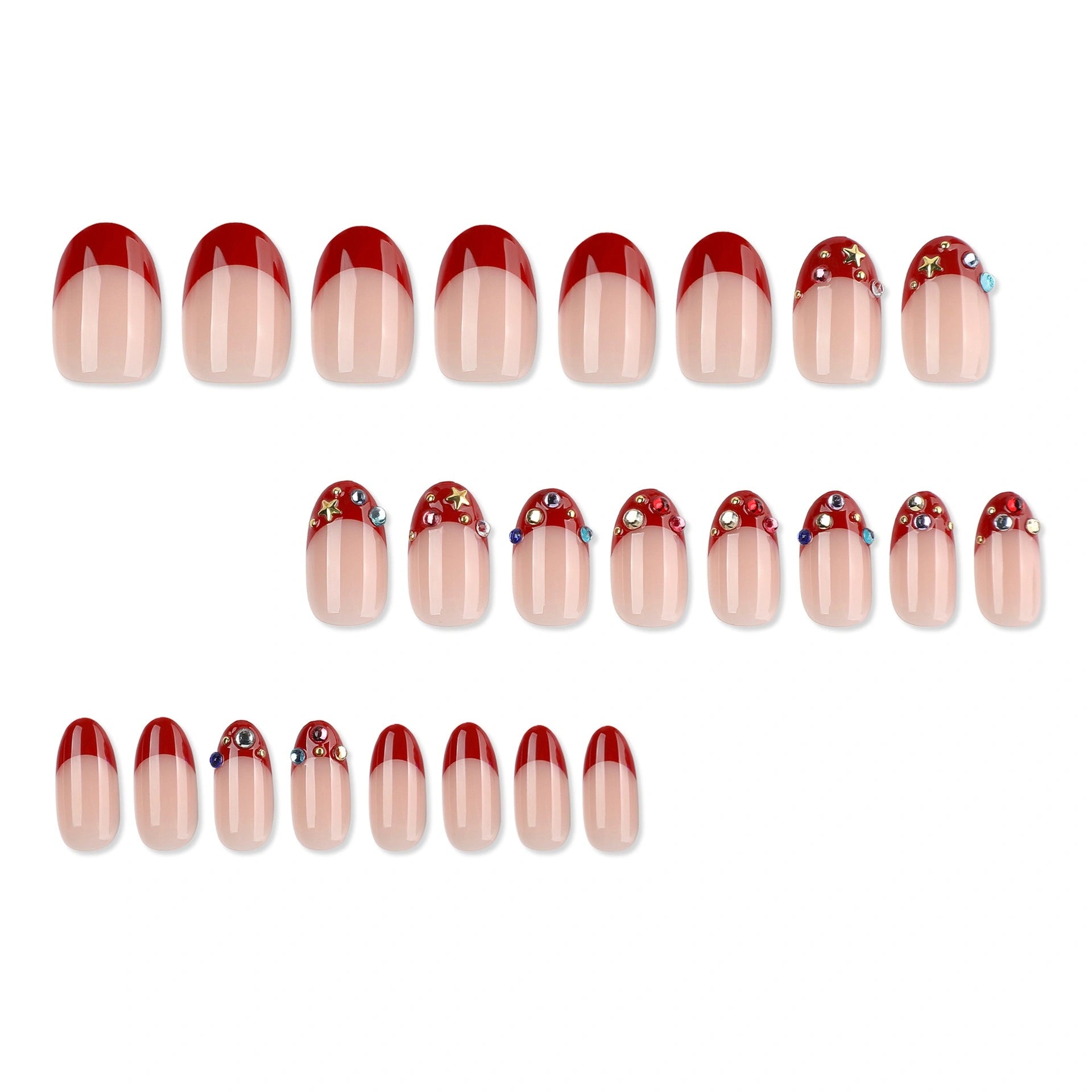 Ruby Jewel French Almond Press On Nails 24PCS