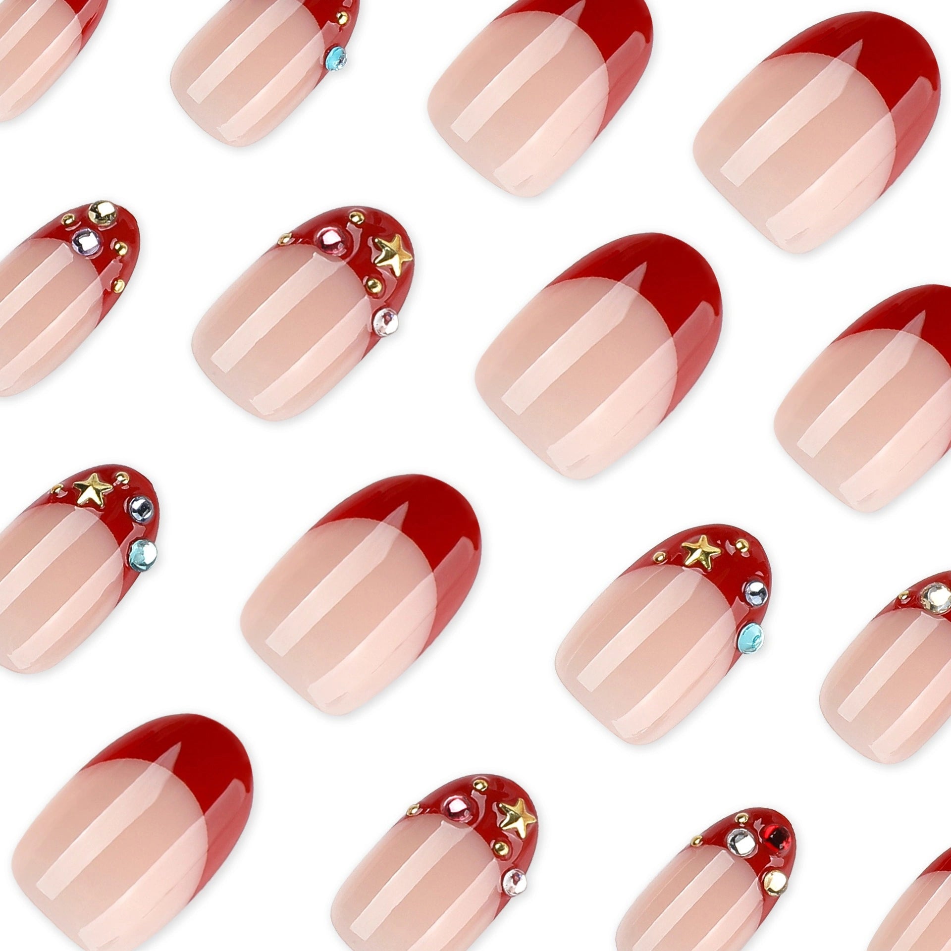 Ruby Jewel French Almond Press On Nails 24PCS