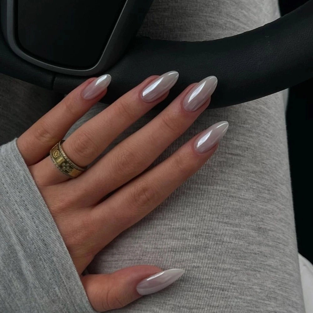 Silver Glaze Almond Press On Nails 24PCS
