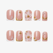 Nude Blush Gold Swirl & Blossom Press On Nails | 10PCS