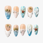 Tropical Ocean Starfish & Pearl Almond Press On Nails | 10PCS