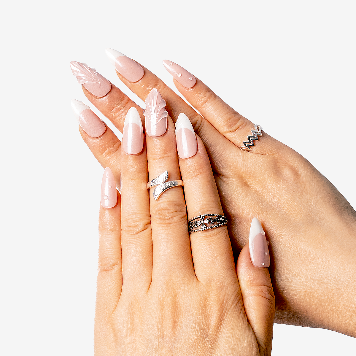 Pearl Glaze Almond French Nails