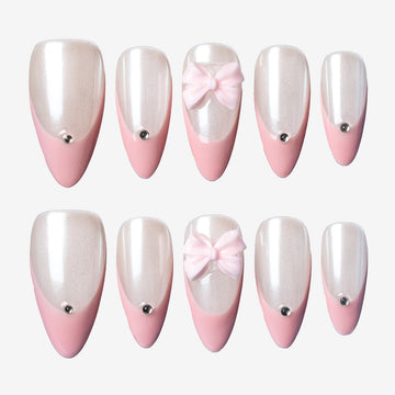 Pink Bow Almond Press-On Nails