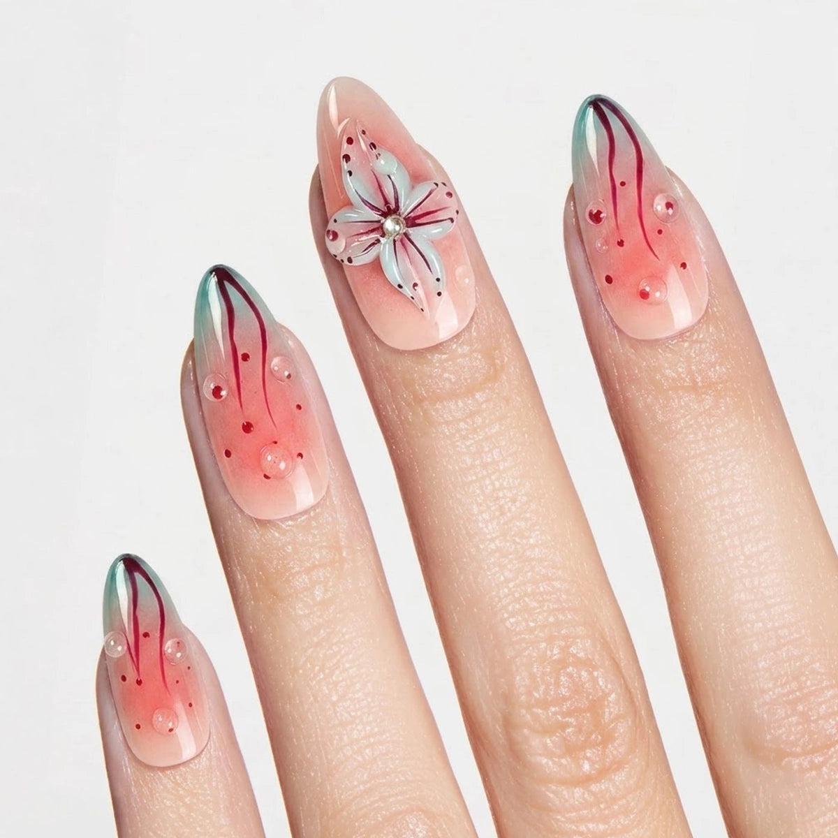 Statement Contrasting Coral Blossom Press On Nails | 10PCS