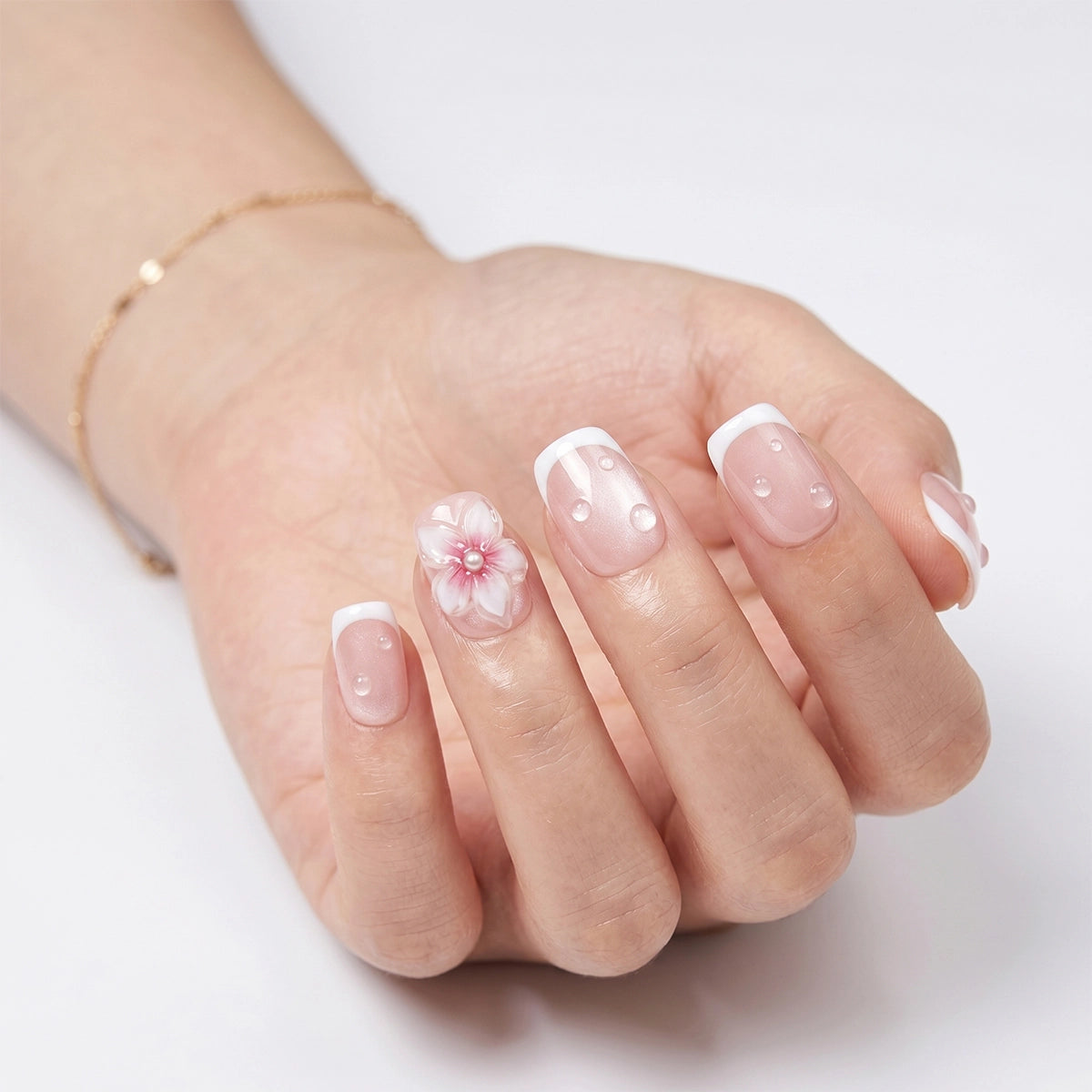 Shimmer Blush French & Water Drop Press On Nails | 10PCS