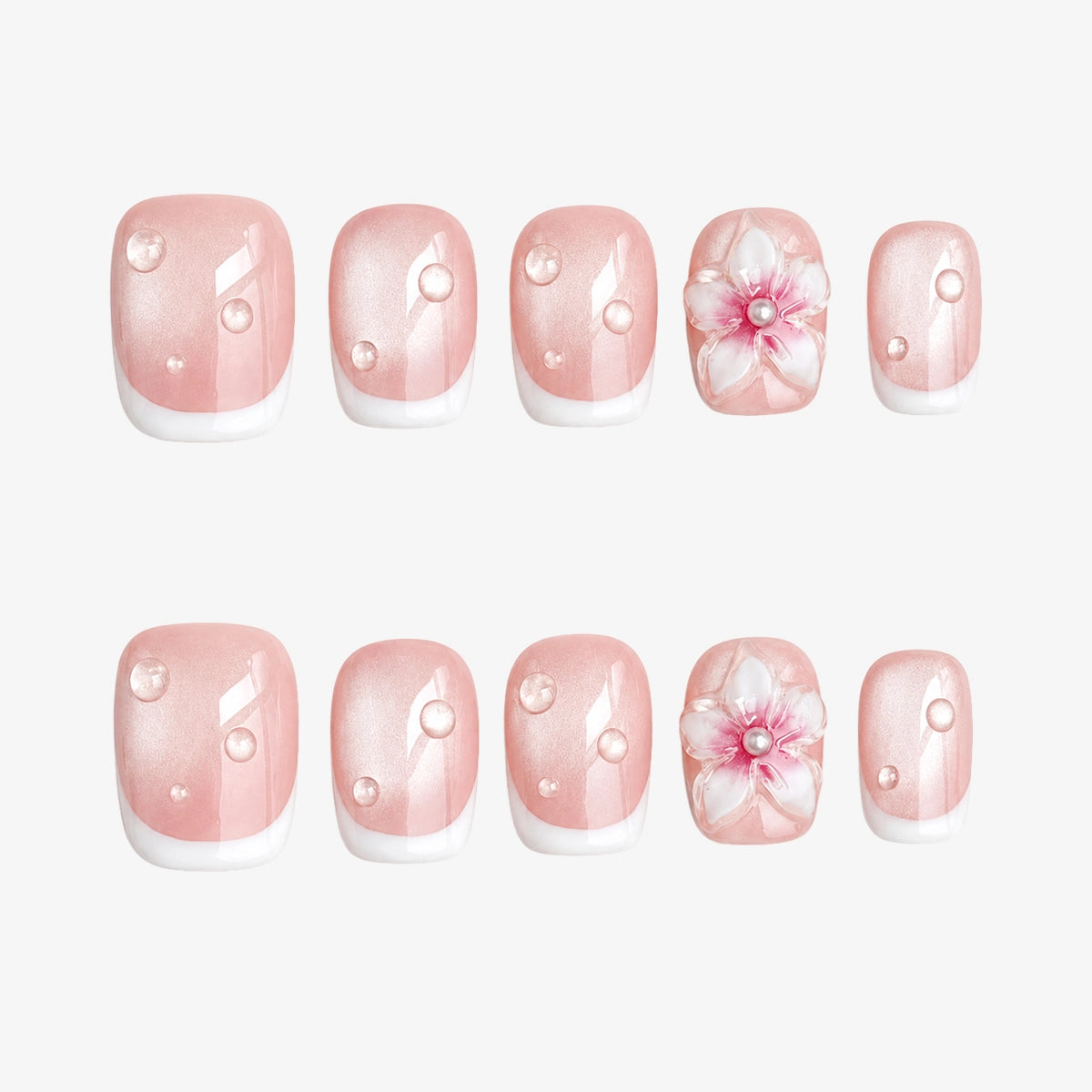 Shimmer Blush French & Water Drop Press On Nails | 10PCS