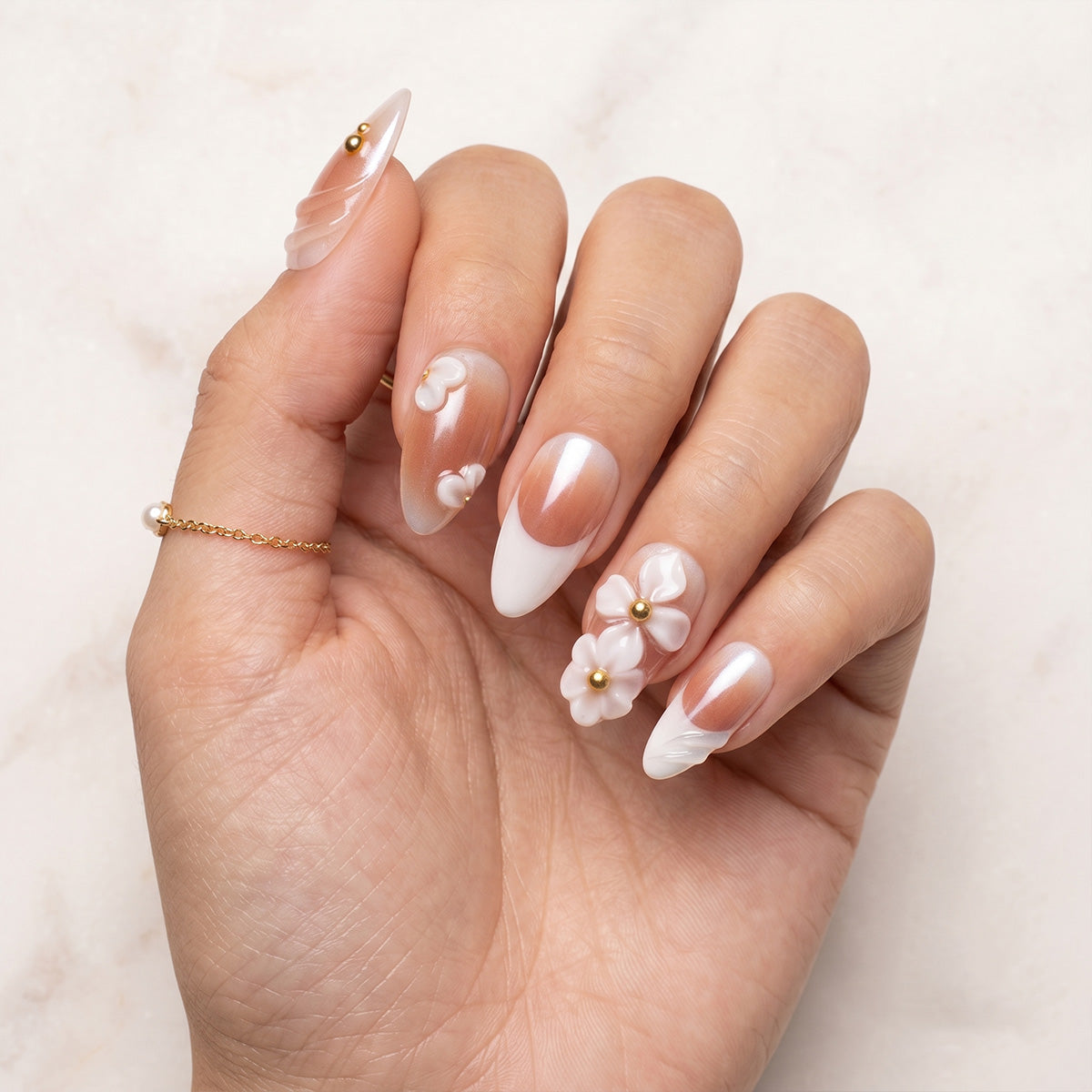 Soft Pearl Bloom Press On Nails | Salon-Pro 10PCS