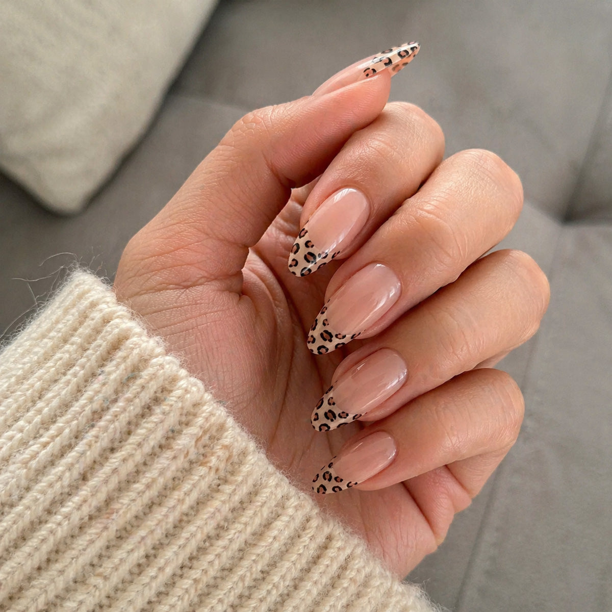 Dusty Pink French Leopard False Press On Nails 24PCS