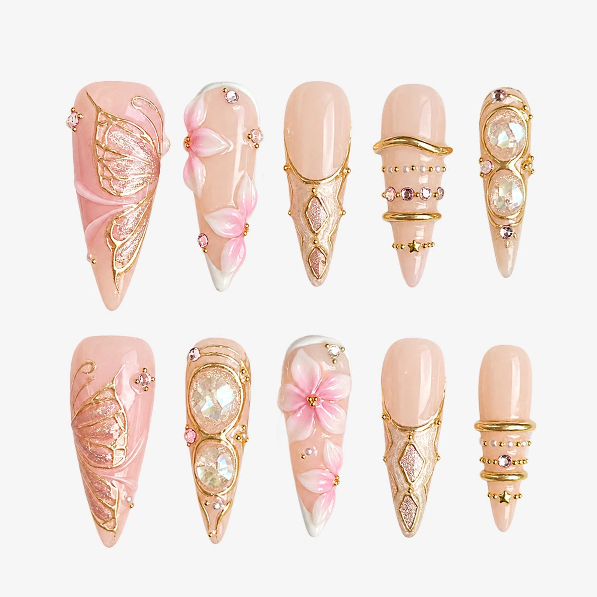Blush Gilded Armor Stiletto Press On Nails | Salon-Pro 10PCS