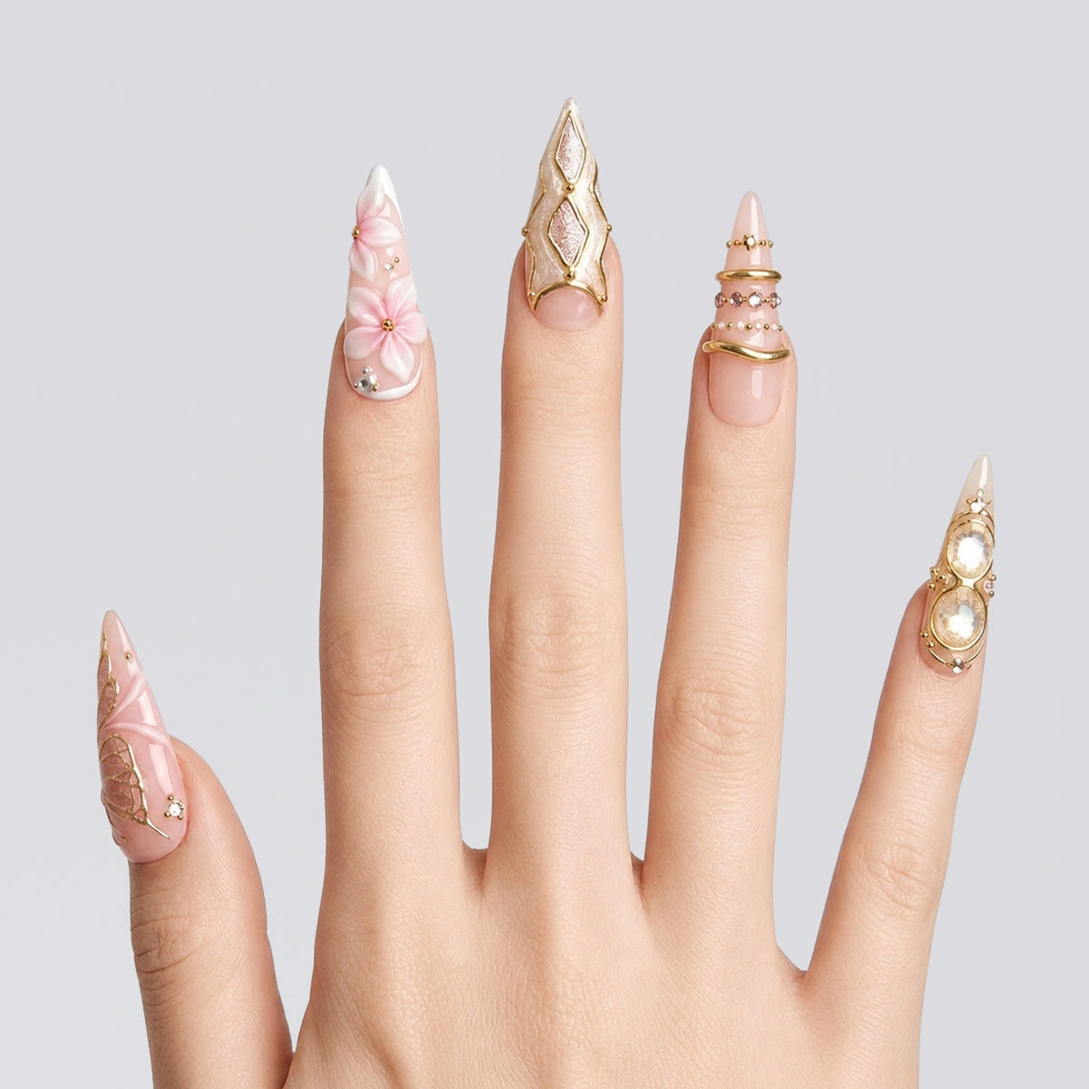 Blush Gilded Armor Stiletto Press On Nails | Salon-Pro 10PCS