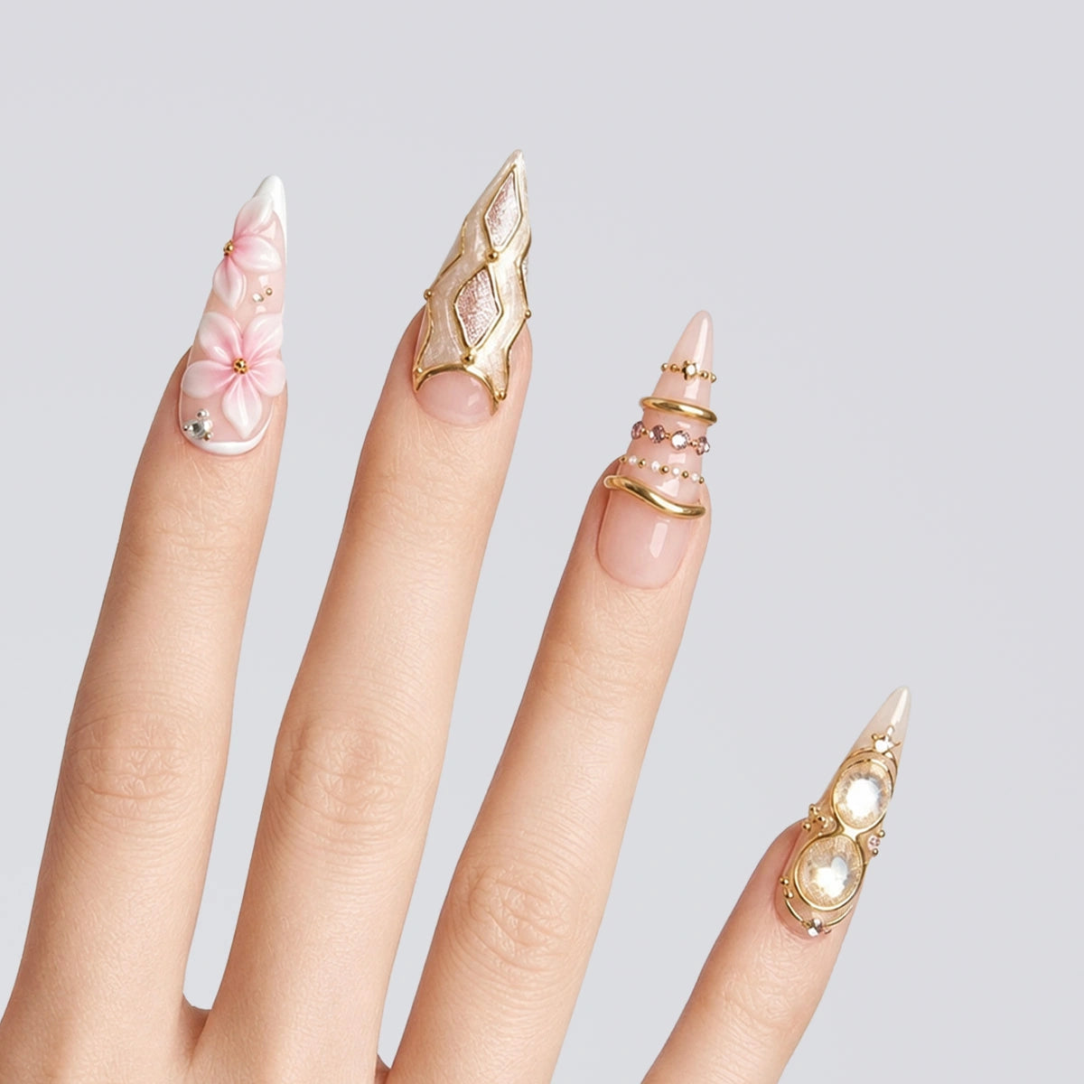 Blush Gilded Armor Stiletto Press On Nails | Salon-Pro 10PCS