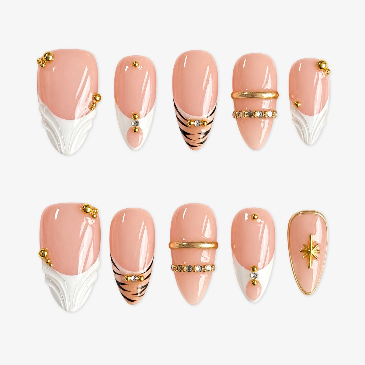 Blush Gilded Relief Almond Press On Nails | Salon-Pro 10PCS
