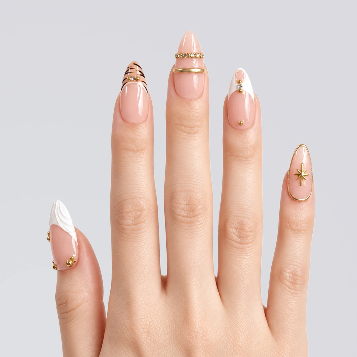 Blush Gilded Relief Almond Press On Nails | Salon-Pro 10PCS